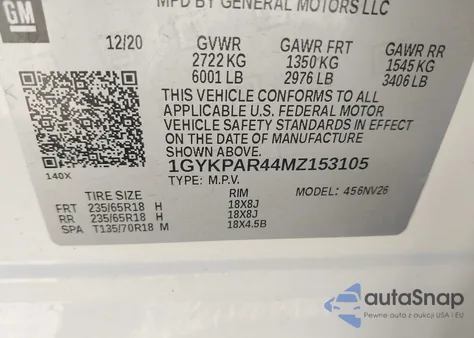 2021 Cadillac Xt6 Fwd Luxury z USA, uszkodzony, nr VIN 1GYKPAR44MZ153105